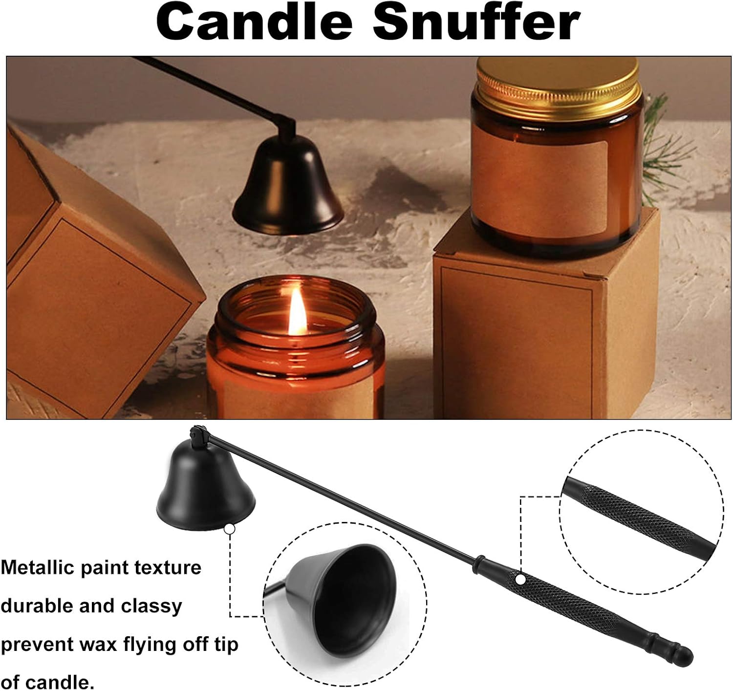 JUTTIRA Candle Snuffer Accessory Set 5 in 1,Candle Wick Trimmer and Candle Snuffer,Wick Dipper,Candle Topper with Tray,Candle Tool Set with Gift Package for Candle Lovers Black: Home & Kitchen