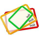 Silicone 3 Piece Non Stick Baking Mats with Measurements 2 Half Sheet Liners and 1 Quarter Sheet Mat, Professional Quality, Non Toxic and FDA Approved, Red, Yellow and Green