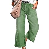 Flamingals Straight Wide Leg Jeans for Women Mid Waisted Casual Raw Hem Denim Capris Pants with Pockets