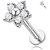 Melighting 16G Sterling Silver 925 Cartilage Earring, Internally Threaded Helix Piercing Jewelry, Flower Clear CZ Flat Back Tragus Lobe Conch Eyebrow Stud for Women 8 mm