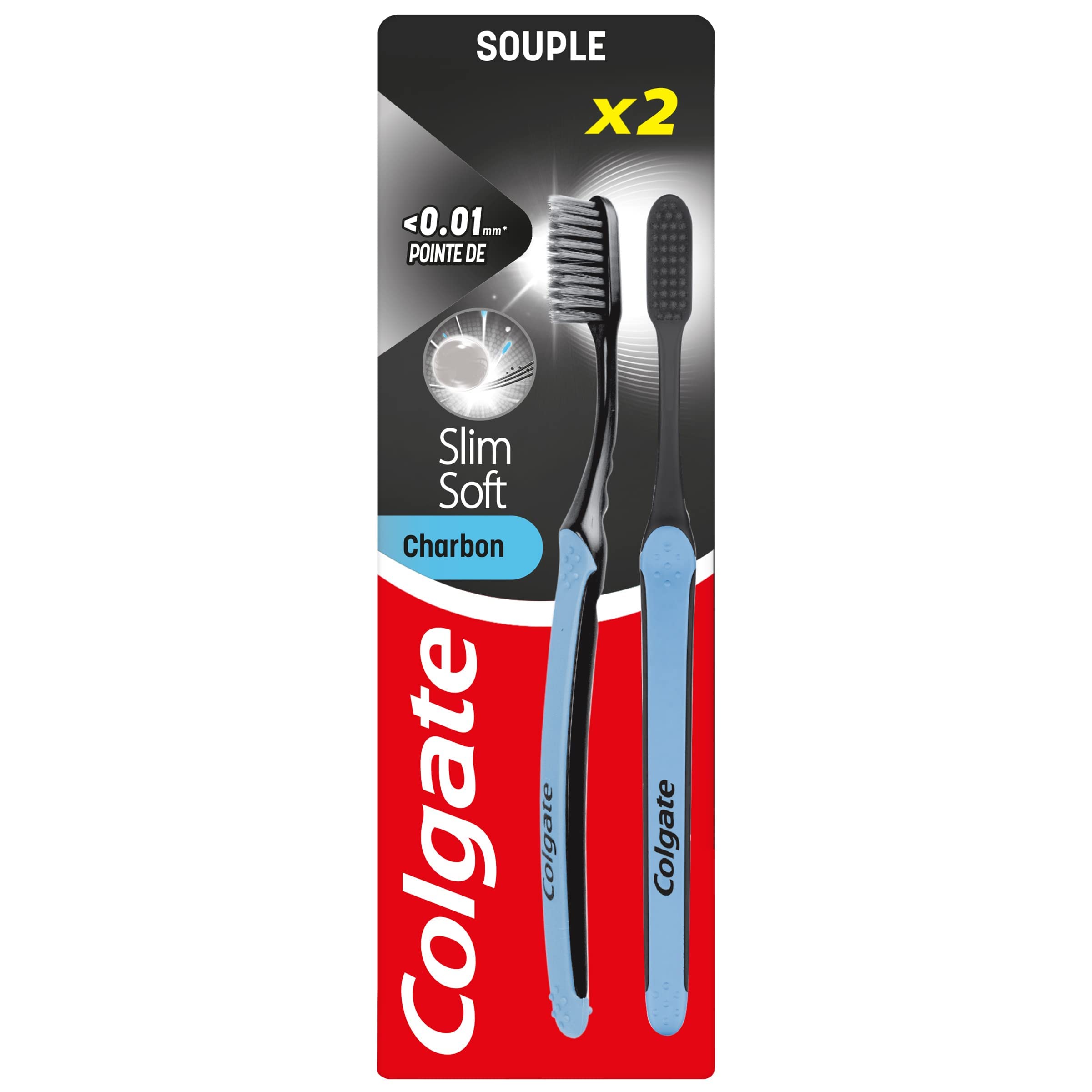 COLGATE - Colgate Slim Soft Active Charcoal Toothbrush - Activated Charcoal Toothbrush - Soft - Precision Cleans - Pack of 2