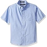 Nautica Boys School Uniform Short Sleeve Button-Down Oxford Shirt, Chest Pocket, Breathable Fabric