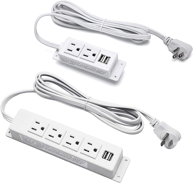 Wall Mount Power Strip, 6.56 FT Extension Cord Flat Plug