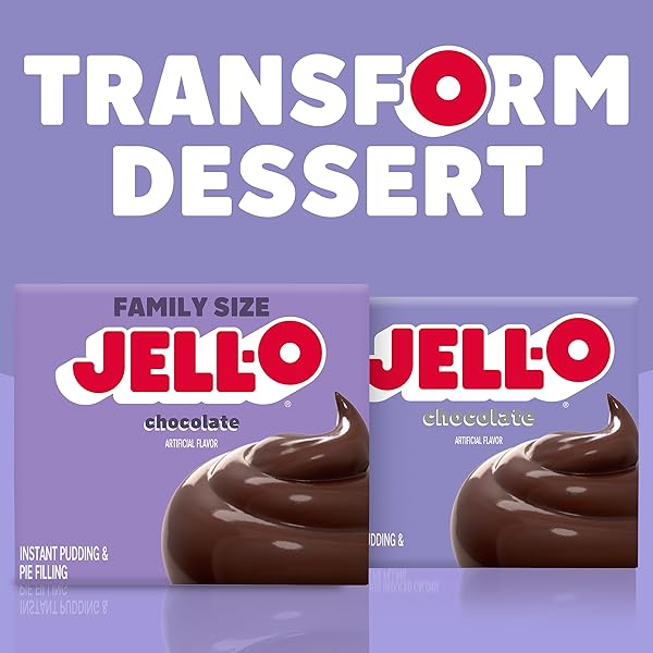 JELL-O CHOCOLATE ARTIFICIALLY FLAVORED INSTANT PUDDING & PIE FILLING MIX, FAMILY SIZE, 5.9 OZ. BOX