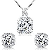 Cubic Zirconia Necklace and Earrings Set for Women 14K White Gold Plated Bridesmaid Silver Jewelry Set for Women Pendant Necklace Hypoallergenic Stud Earrings Set Jewellery Gift for Mom Wife Bride Bridesmaid