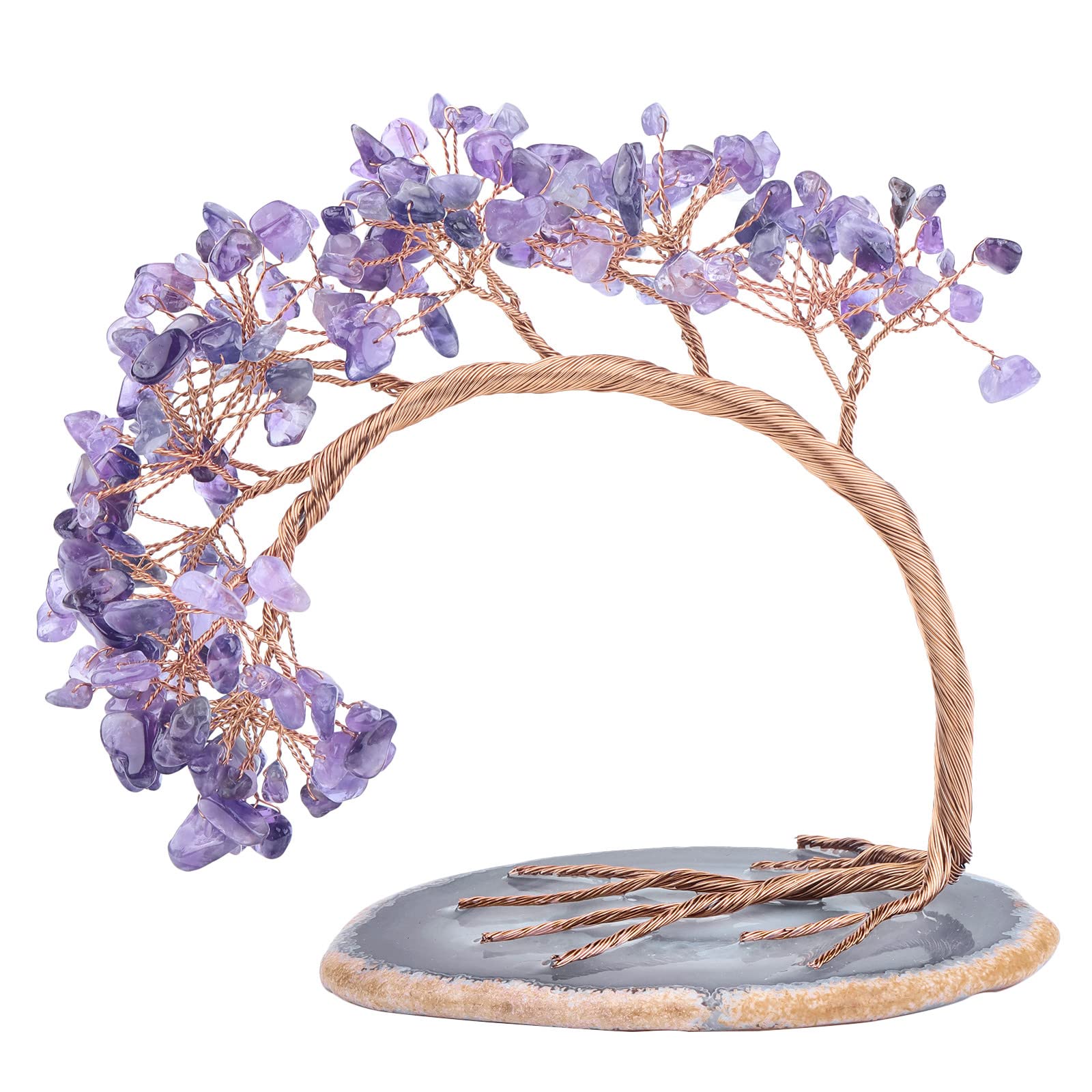 Nupuyai Amethyst Crystal Tree with Agate Slice Base, Money Tree Figurines Fengshui Ornament for Home Office Wedding Decoration