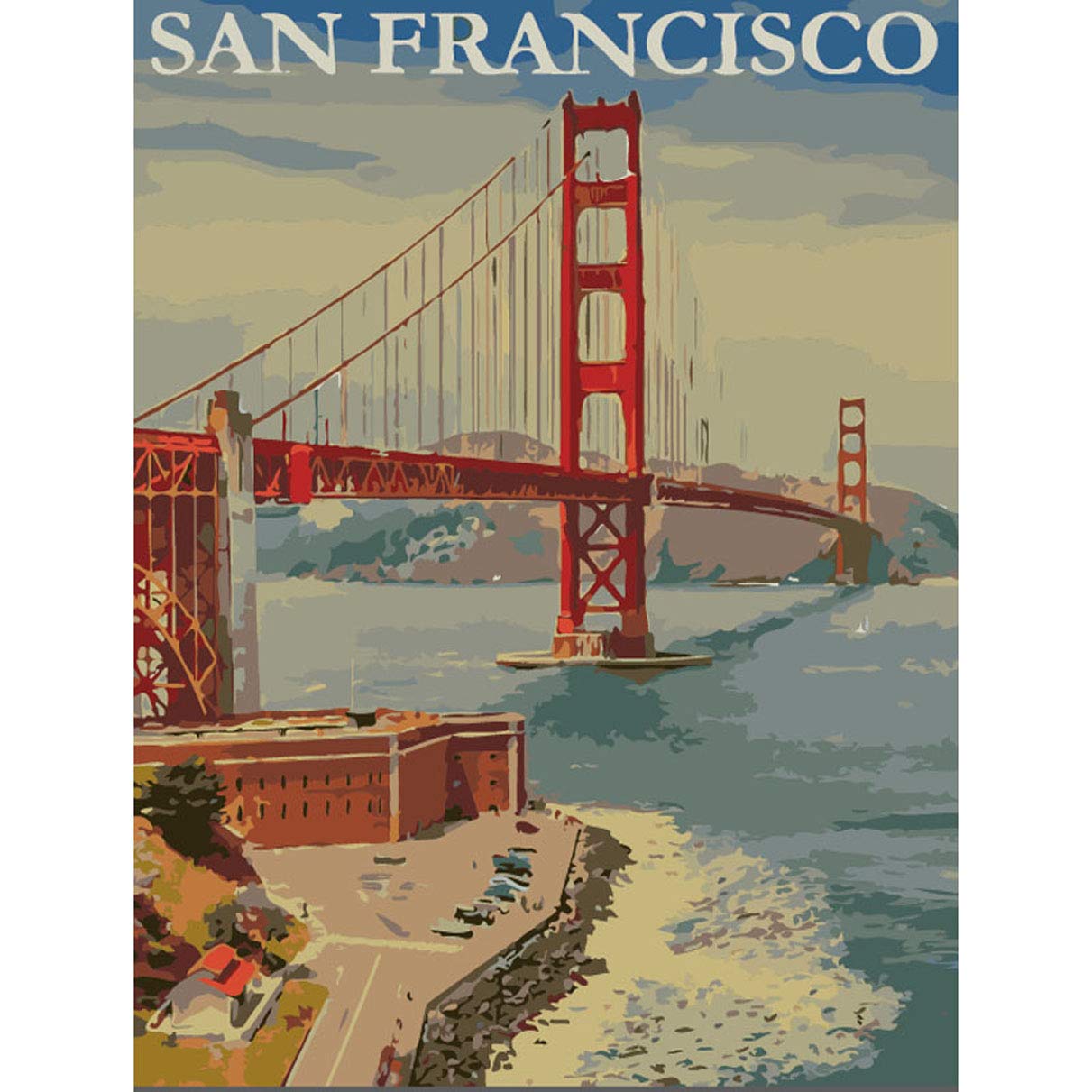 Shukqueen DIY Oil Painting Kit for Beginner DIY Paint by Numbers Acrylic Oil Painting for Adults Arts Craft for Home Wall Decor - San Francisco 16x20 Inch (Frameless)