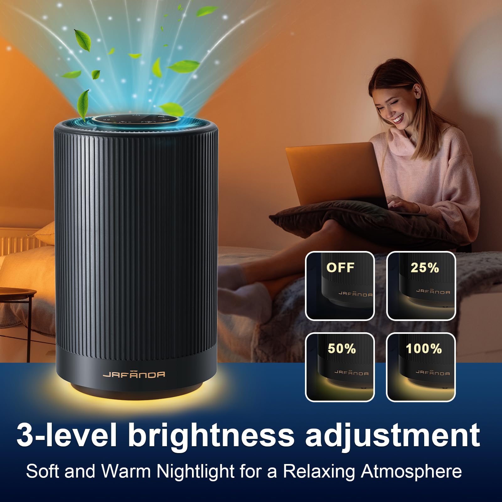 Jafanda Air Purifiers for Home Bedroom, True HEPA 13 Coverage 450 sqft, 22 dB Portable Air Cleaner, Effectively Remove Pollen Dust and Odor to Prevent Seasonal Air Diseases, Night Light