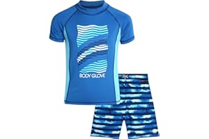 Body Glove Boys Swim Set - 2 Piece Boys Swim Trunks with Rash Guard UV Protection Swimsuit Kids Bathing Suits (Sizes 4-12)