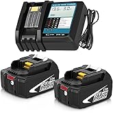 Fhybat 8000mAh 2 Packs BL1860B Battery and DC18RF Charger Replacement for Makita 18V Battery and Charger Kit Compatible with Makita 18 Volt LXT Lithium ion Batteries BL1850B BL1840B BL1830B(Black)