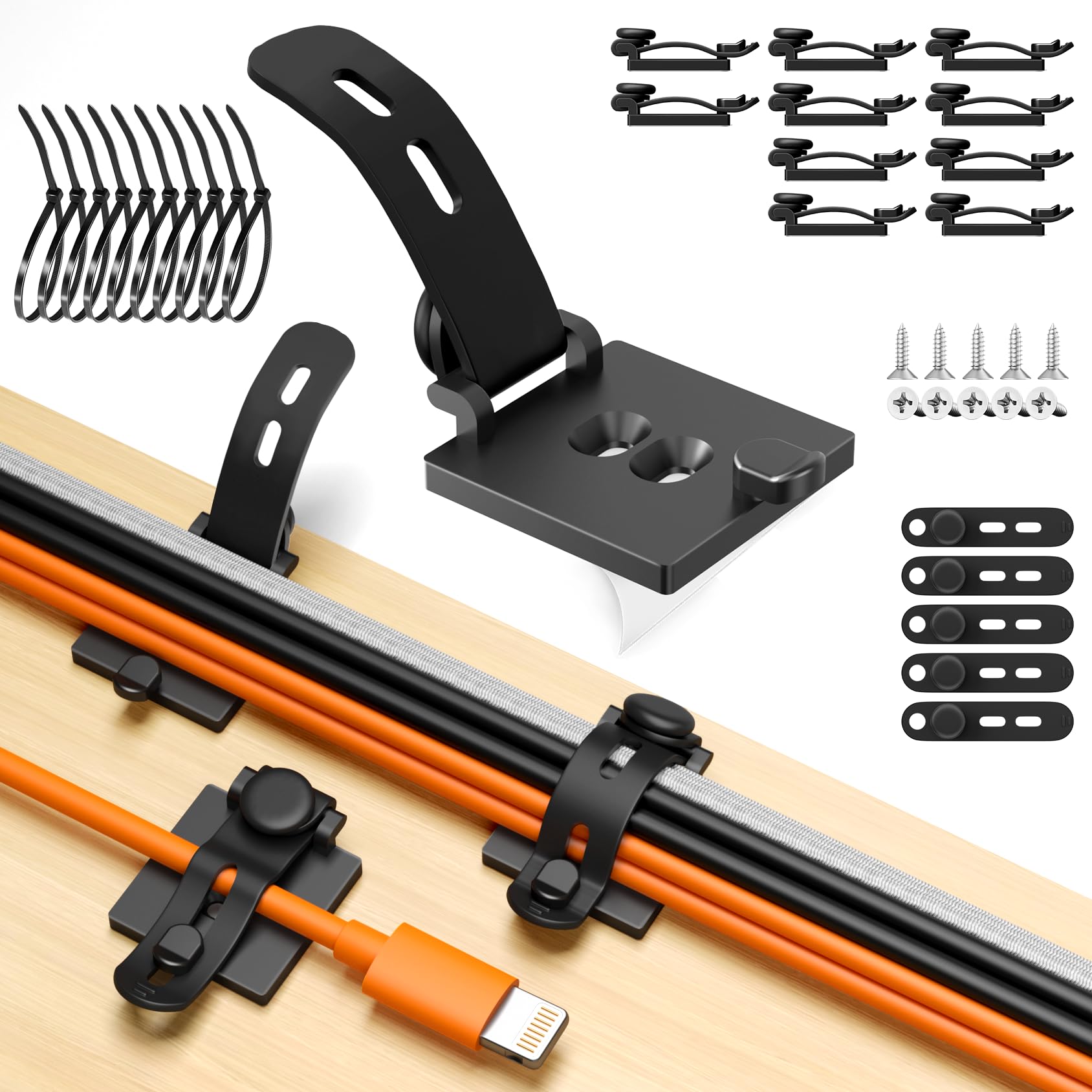 Photo 1 of 10-Pack Adjustable Cable Clips,Viaky Cable Management,Under Desk with Adhesive Mounts Cable Ties,Multi-Purpose Cable Tidy Clips,Cord Holders for Hanging Desk Car Wall