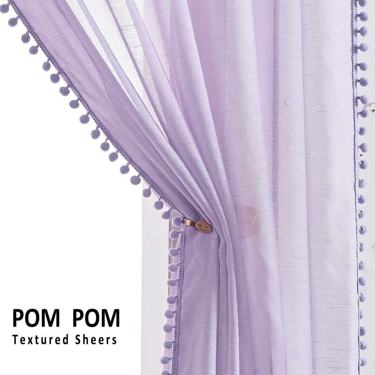 Amazon Com Natwin Pom Pom Sheer Curtains For Bedroom 95inches