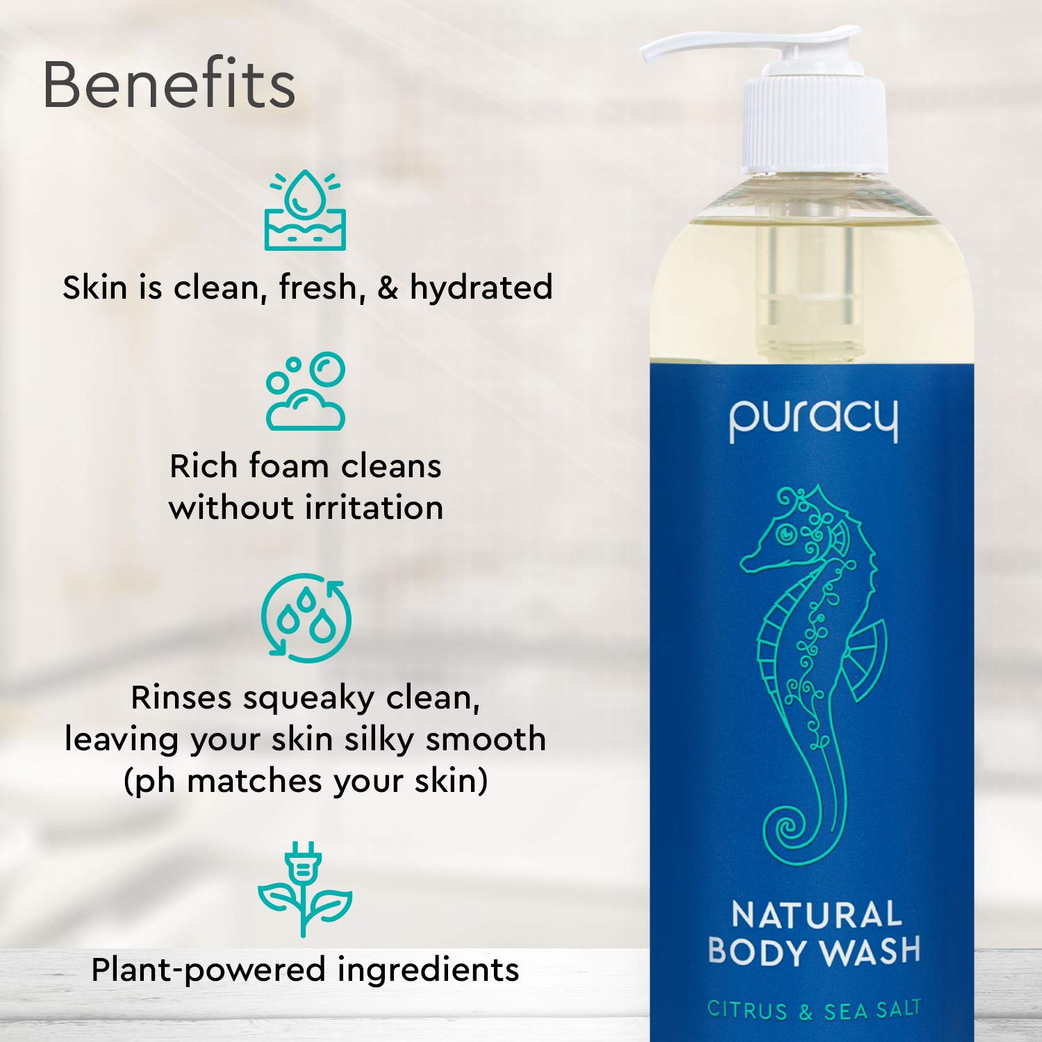 Puracy Body Wash, Citrus & Sea Salt, Natural Bath & Shower Gel for Men and Women, 16 Ounce (2-Pack) : Beauty