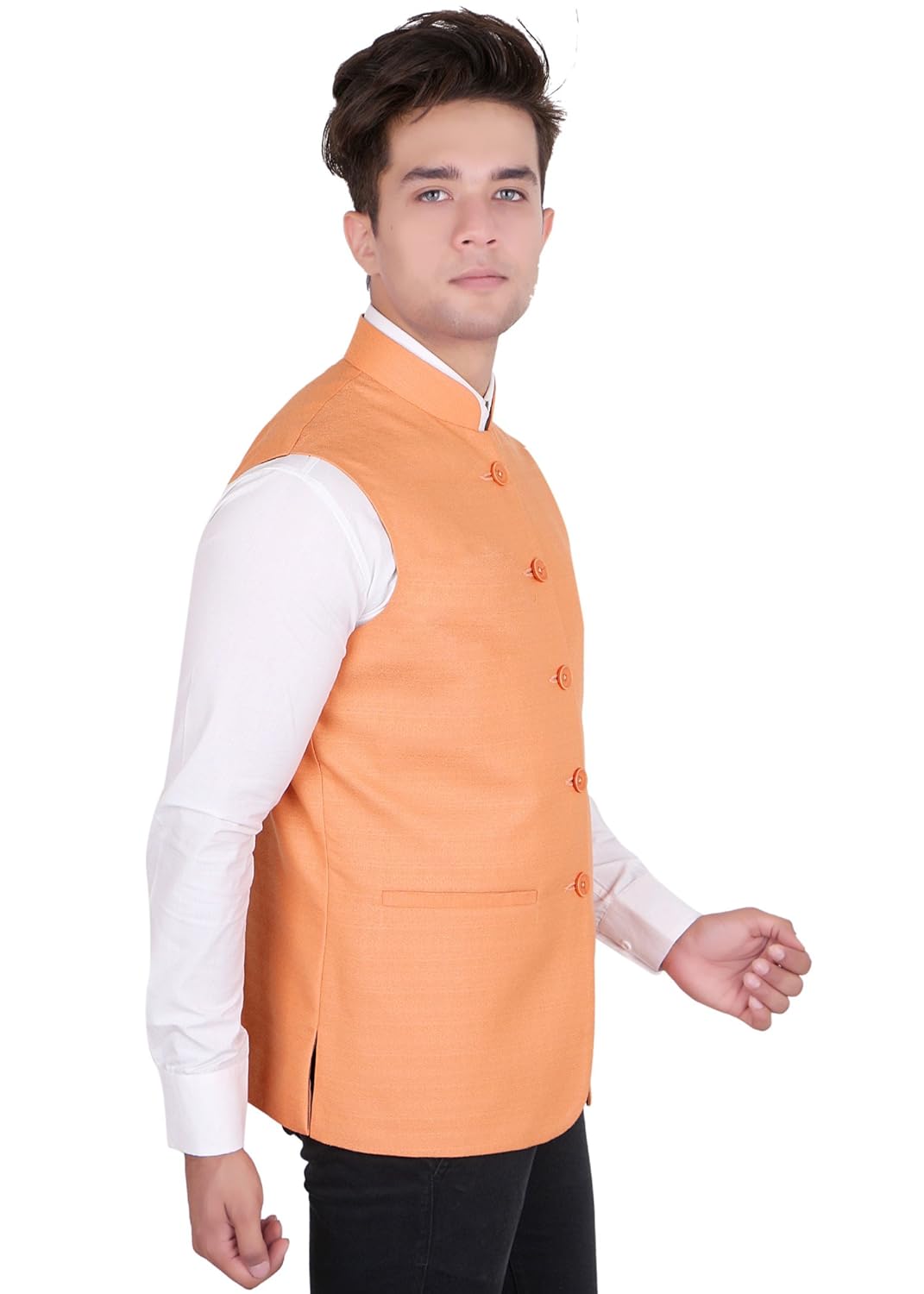 la rainbow casual silk blend orange nehru jacket for men/boys