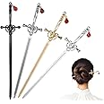 4 PCS Sword Hair Chopsticks for Women, Ancient Style Sword Hair Pin Chinese Hair Accessories Classic Vintage Flower Hair Pin Sticks for Buns Long Straight Hair Fork Pins for Women Girls Gift (4 Color)