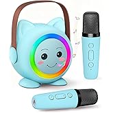 Mini Karaoke Machine Toy for Kids, Portable Karaoke Machine with 2 Wireless Microphone for 4,5,6,7,8,9,10,11,12+ Years Old Christmas Birthday Gifts Girls Boys (Blue)