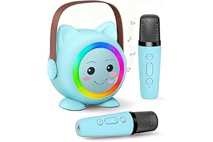 AADMD Mini Karaoke Machine Toy for Kids, Portable Karaoke Machine with 2 Wireless Microphone for 4,5,6,7,8,9,10,11,12+ Years Old Christmas Birthday Gifts Girls Boys (Blue)
