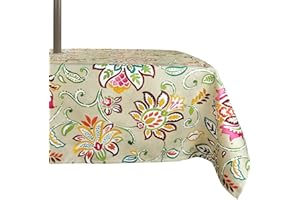 ColorBird Outdoor Table Cloths Square, Waterproof Table Cover with Zipper Umbrella Hole Red Bosemia Flower Plastic Table Cloth for Patio Garden Tabletop Decor