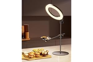 Ring Light Overhead Camera Mount for Desk, LUXSURE 10.5" Ring Light with Stand for iPhone, Adjustable Overhead Tripod with Shooting Arm & Phone Holder for Video Recording, Content Creation, Cooking