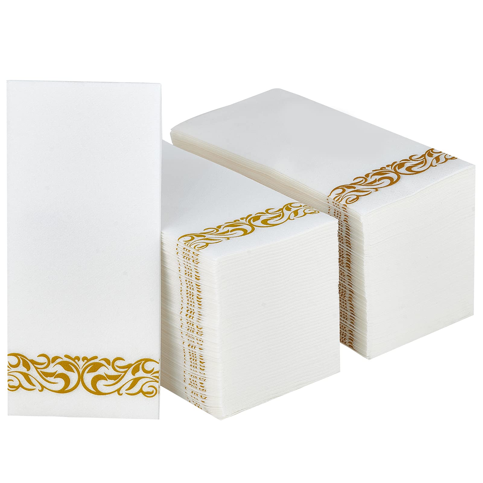 Photo 1 of 200 Pack Guest Towels Disposable Bathroom, Soft and Disposable Hand Towels, Decorative Bathroom Napkins for Party,Dinners, Wedding, Gold