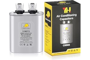 HVAC YELLOW HAT Capacitor for Air Conditioner 10 uf MFD 370 or 440 Volt VAC, CBB65 Multi-Purpose Oval Capacitor for AC Motor Run or Fan Motor Start or Condenser Straight