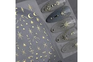 NAMREC Luxury Moon Star Nail Stickers - 3D Gold Nail Art Stickers Decals for Women & Girls DIY Manicure