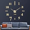 VREAONE Frameless DIY Wall Clock,Large Modern 3D Mirror Wall Clock Decor Sticker DIY Clock kit for Home Living Room Bedroom Office Wall Decorations(Gold)