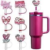 Amreich 6PCS Valentines Straw Toppers, Silicone Heart Straw Covers for Stanley Cup, Cute Tumbler Accessories Valentine Basket Stuffers Valentines Day Gifts for Her Women