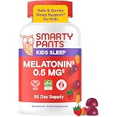 SmartyPants Kids Sleep Melatonin 0.5mg Gummies, Chamomile, Vitamin D, 60 Ct | Gluten Free, Clean Label, Drug Free Sleep Aid, 30 Day Supply