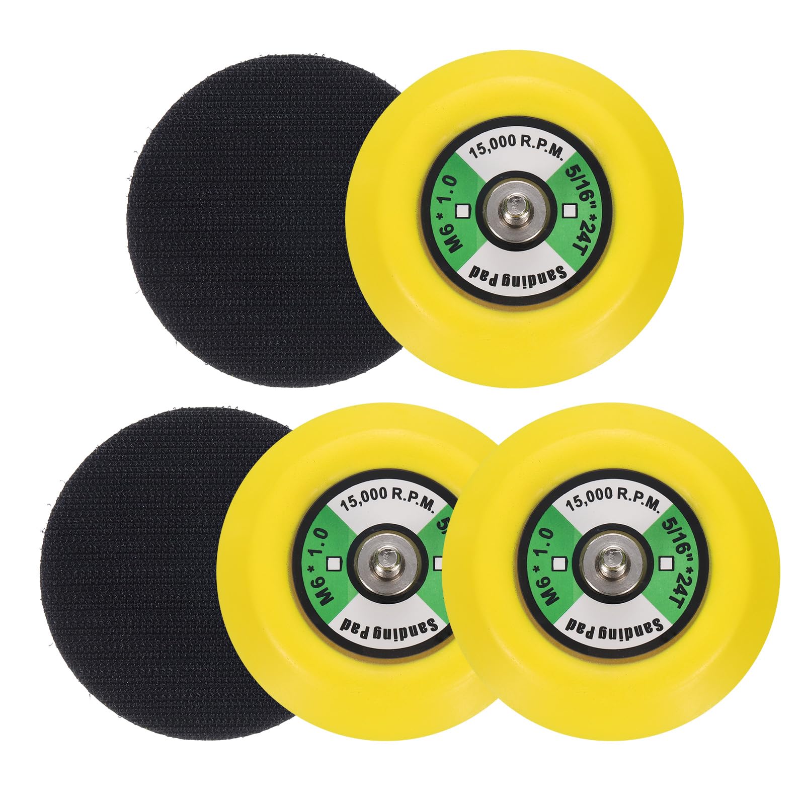 Sourcingmap 3 Inch Hook and Loop Backing Sanding Pads with M6*1mm Thread for Diamond Sanding Finishing Polishing Buffing Pads, Yellow + Black 5pcs