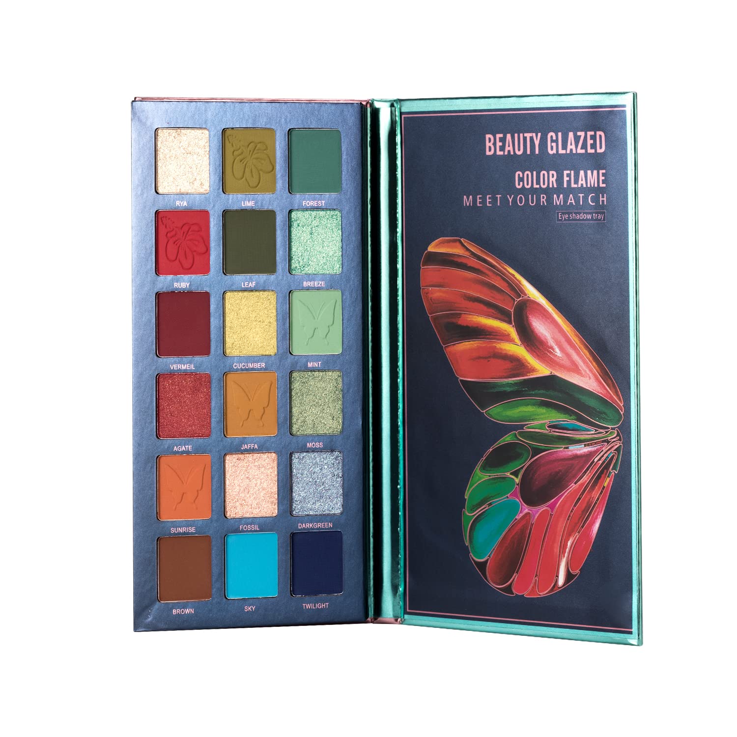 18 Color Eyeshadow Palette, Matte Shimmer Glitter Eyeshadow, Butterfly Pattern Rich Colors with Velvety Texture Highly Pigmented Long Lasting Waterproof Eye Makeup Palette (B)