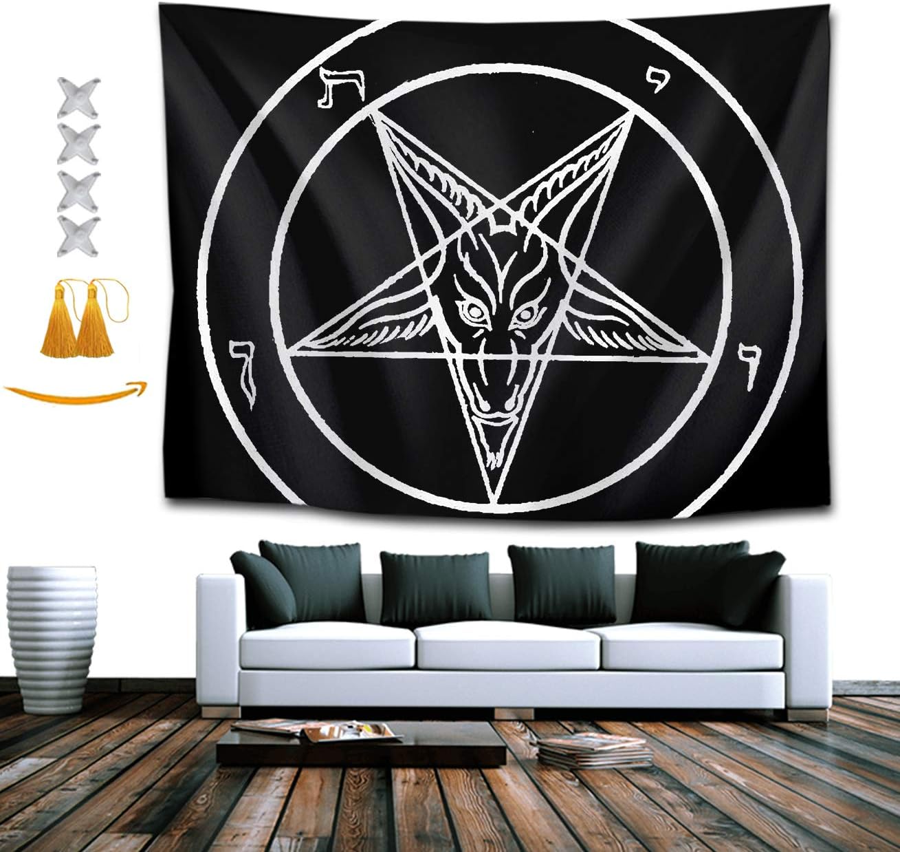 TERPASTRY Tapestry Wall Hanging Aazazel Storm Goat Pentagram Satanic Logo Hippie Tapestries for Home Decor Indian Bedding Spread Dorm Decor Wall Art 40x60 Inch