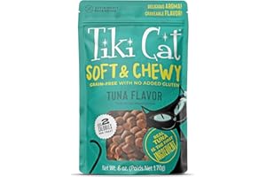 TIKI PETS Tiki Cat Soft & Chewy Treats, Tuna Flavor, 3 Calories Per Treat with Grain-Free and No Added Gluten, 6 oz Pouch (Pack of 1)