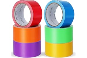 COSIMIXO 6-Pack Rainbow Colored Duct Tape 15 Yards x 2 Inch No Residue, Tear by Hand & Waterproof,Great for Arts & Crafts, Co