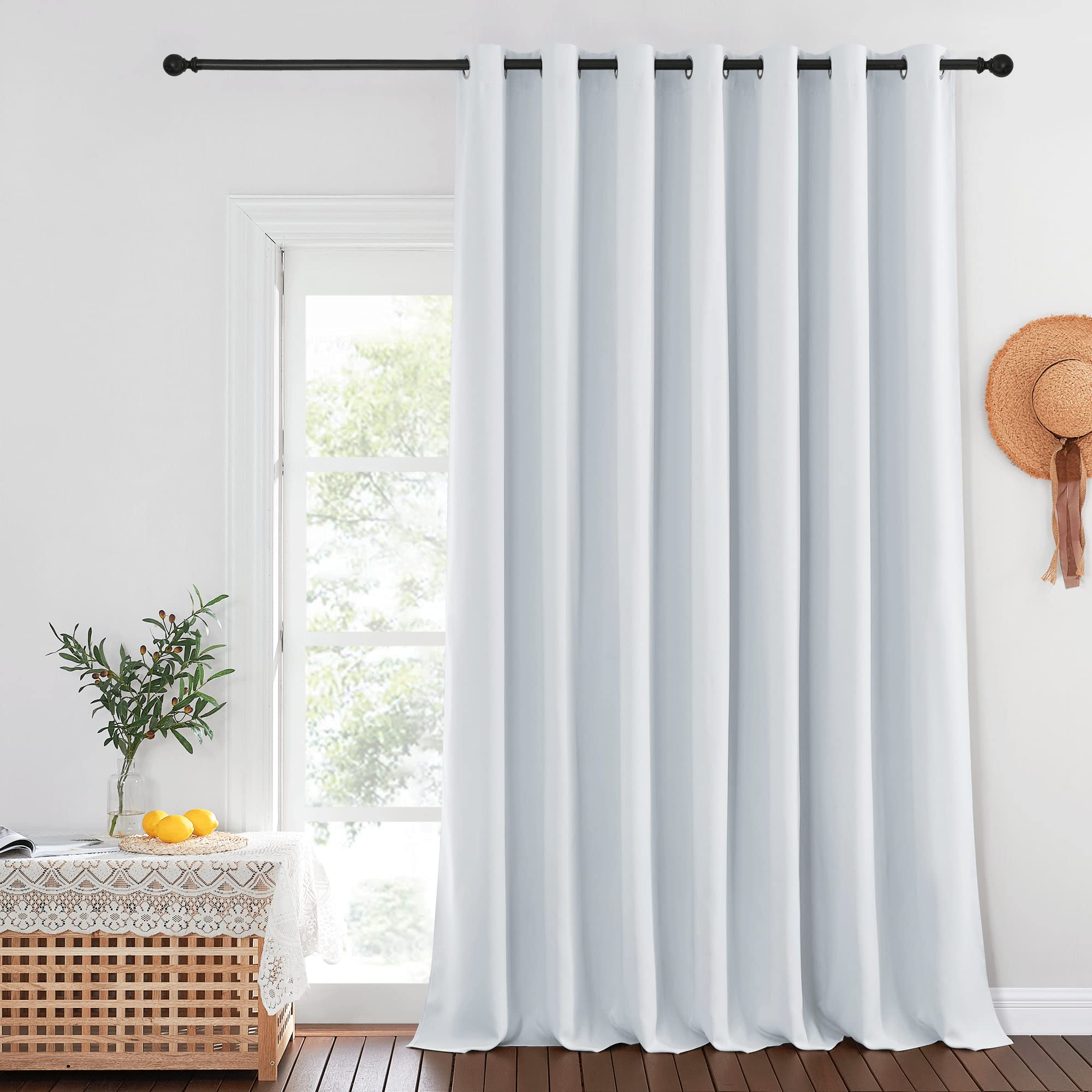 NICETOWN Patio Door Curtain Room Darkening for Bedroom, Grommet Light & Heat Blocking Room Divider Curtain Panel Window Drape for Patio/Livingroom, Greyish White, W100 x L144, 1 Panel Image