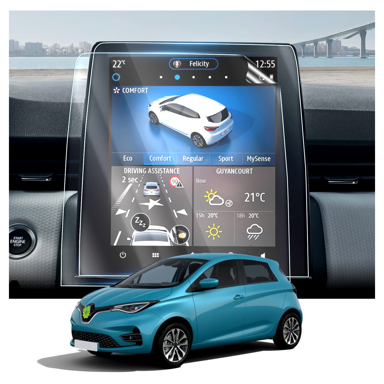 RUIYA 9.3" Navigation Screen Protectors Compatible with 2021 2022 2023 2024 Renault Arkana Captur MK2 Clio 5 Zoe, PET Material Navigation Screen Protector GPS Touchscreen Protector[ 2 PCS]