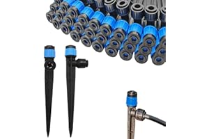 HAPPYGO 30pcs Drip Irrigation Emitters - Push-to-Quick Connect to 1/4" Tube - Adjustable 360 Degree Drippers Emitters Vortex on 5.5" Stakes-Garden Watering System (Blue Emitters Vortex-30 PCS)