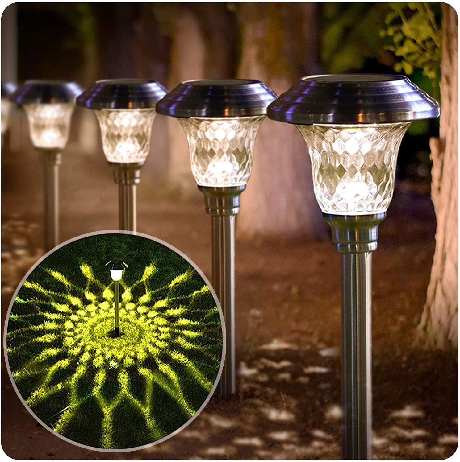 Lighting - BEAU JARDIN 8 Pack Solar Pathway Lights Waterproof,Landscape Path Lights, Supper Bright Up to 12 Hrs,Stainless Steel Auto On/Off Solar Powered Garden Lighting for Yard Patio Walkway BG1671