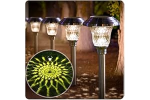Beau Jardin 8 Pack Solar Pathway Lights Color Changing + Bright White Outdoor Garden Stake Glass LED Stainless Steel Waterproof Landscape Path Lighting for Yard Walkway Driveway Outside Silver