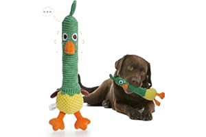Squeaky Duck Dog Toy: Cute Stuffed Dog Chew Toys with Large Durable Rubber Squeaker, Dog Toy for Aggressive Chewers, Large, M
