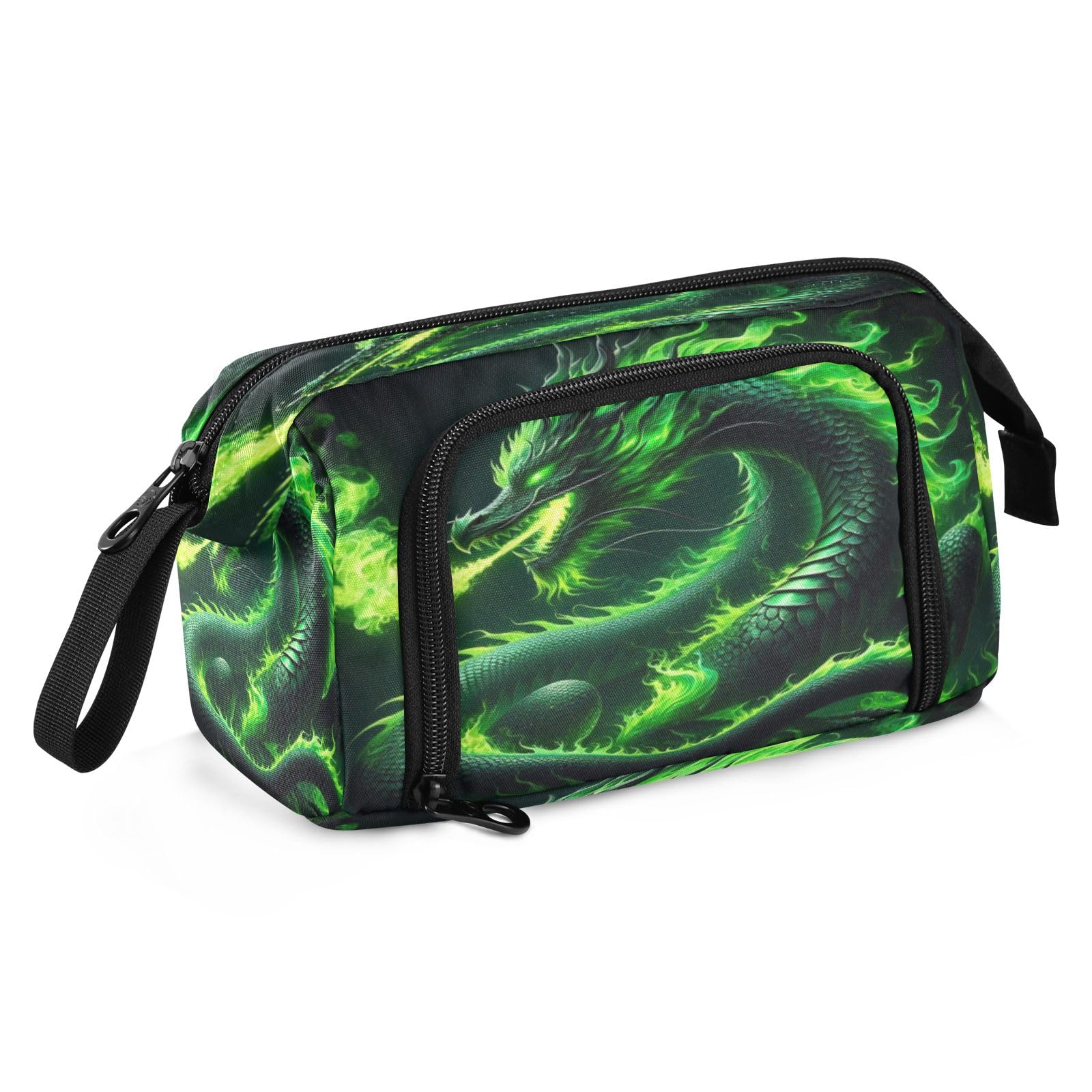 Mnsruu Green Fire Dragon Big Capacity Pencil Case Pouch Pen Case Pencil Box Stationery Office Organizer Bag for Boys Girls