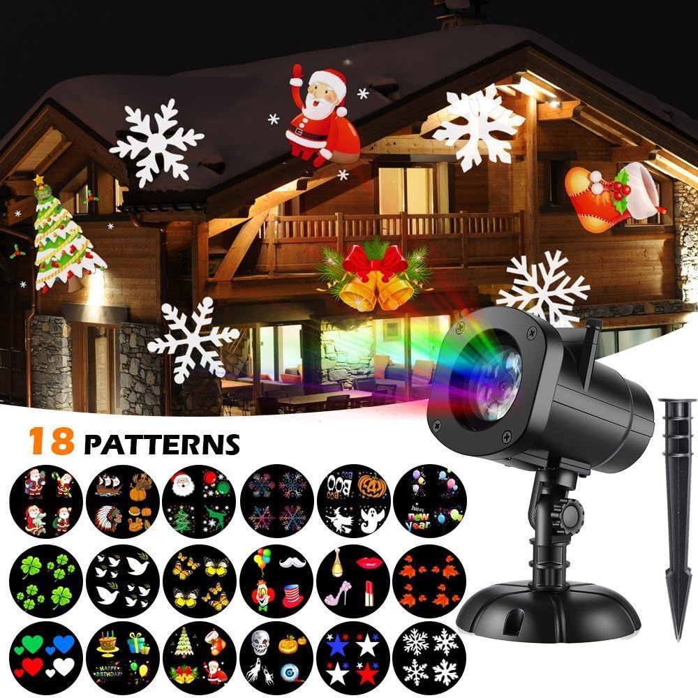Christmas Lights Projector 18 Moving Slide Shows Snowflake Star Holiday Shower Projector Outdoor Party Slide Show Projection Lighting for Xmas Halloween Birthday Party Decorations