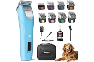 FuzzyFix Professional Dog Clippers for Grooming - 2 Speed Pet Grooming Kit for Thick Curly Matted Coats - Low Noise Heavy Duty Cordless Hair Trimmer with Detachable Metal Blade for Animal/Pet/Horse