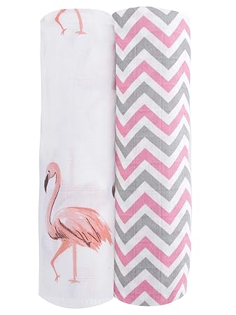 haus & kinder Chevron Stripes Cotton Muslin Swaddle Wrap for New Born Baby (Pink) -Pack of 2