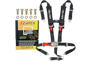 EZAPEX 5 Point Harness 2 Inch Straps Upgraded Heavy Duty Buckle Compatible with Polaris Can-Am UTV Off-Road with Ventilated Memory Foam Padding
