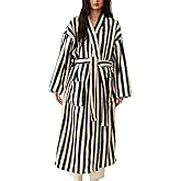 Arssm Womens Striped Fluffy Robe Long Plush Bathrobes Fuzzy Warm Cozy Thick Loungewear Maxi Robe
