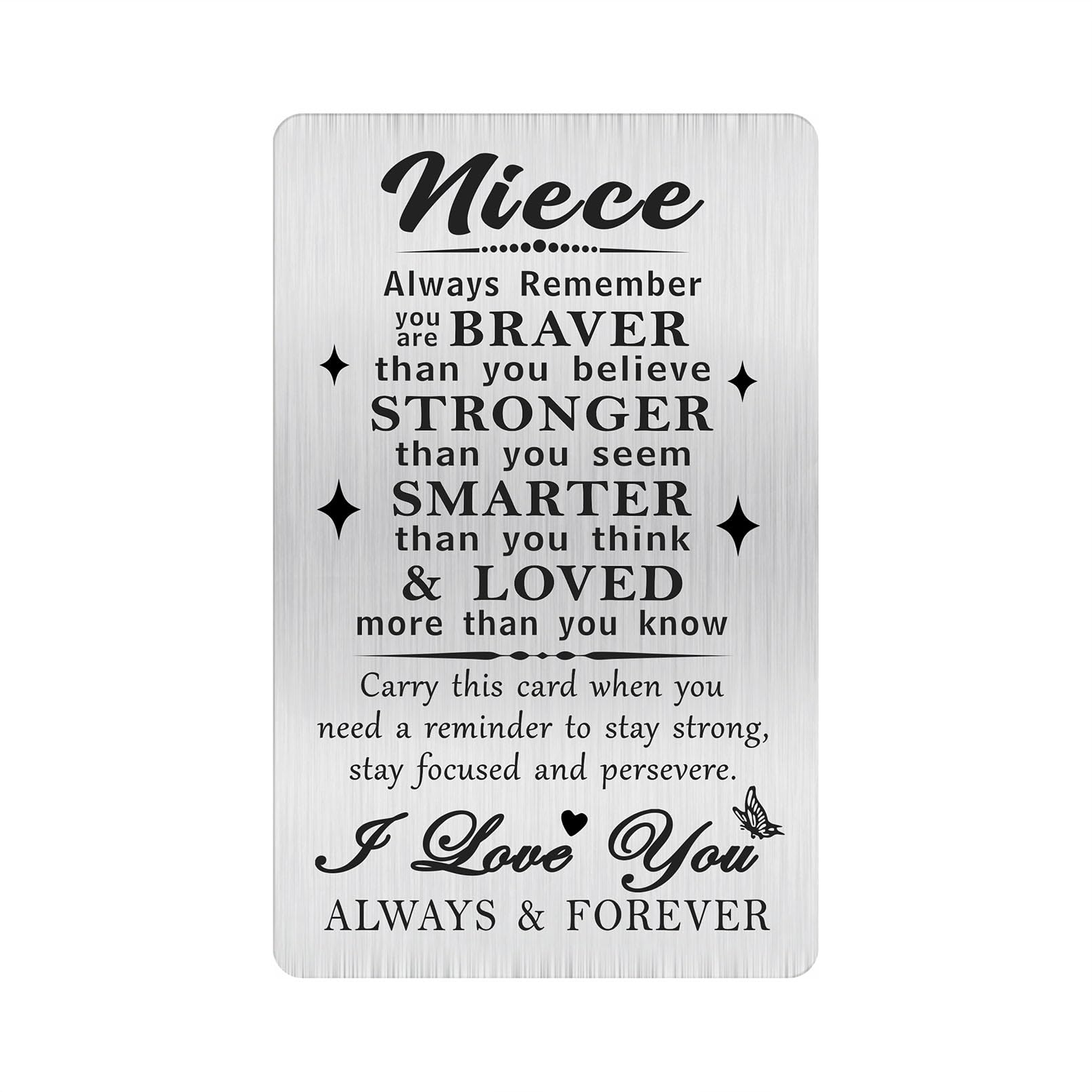 Alotozo Niece Greeting Card - Niece Christmas Xmas Gifts - Inspirational Engraved Wallet Card to Niece - I Love You Niece Metal Card