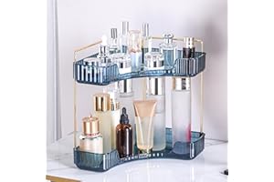 Weidace Corner Bathroom Counter Organizer Bathroom Countertop Shelf Makeup Organizer for Vanity Perfume Tray for Corner Storage (2 Tiers, Blue)