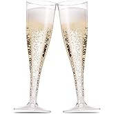 Munfix 50 Plastic Champagne Flutes - 5 Oz Disposable Clear Champagne Glasses for Parties, Mimosa Bar, Events, Wedding and Shower Party Supplies - Toasting Cocktail Cups