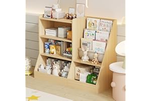 IKALIFE 39" Large Kids Wooden Bookshelf and Toy Storage Organizer, Baby Bookcase with Sling Book Rack, Children Toddler Wooden Book Shelf for kids rooms, Playroom, Classroom, Nursery, School (Natural)
